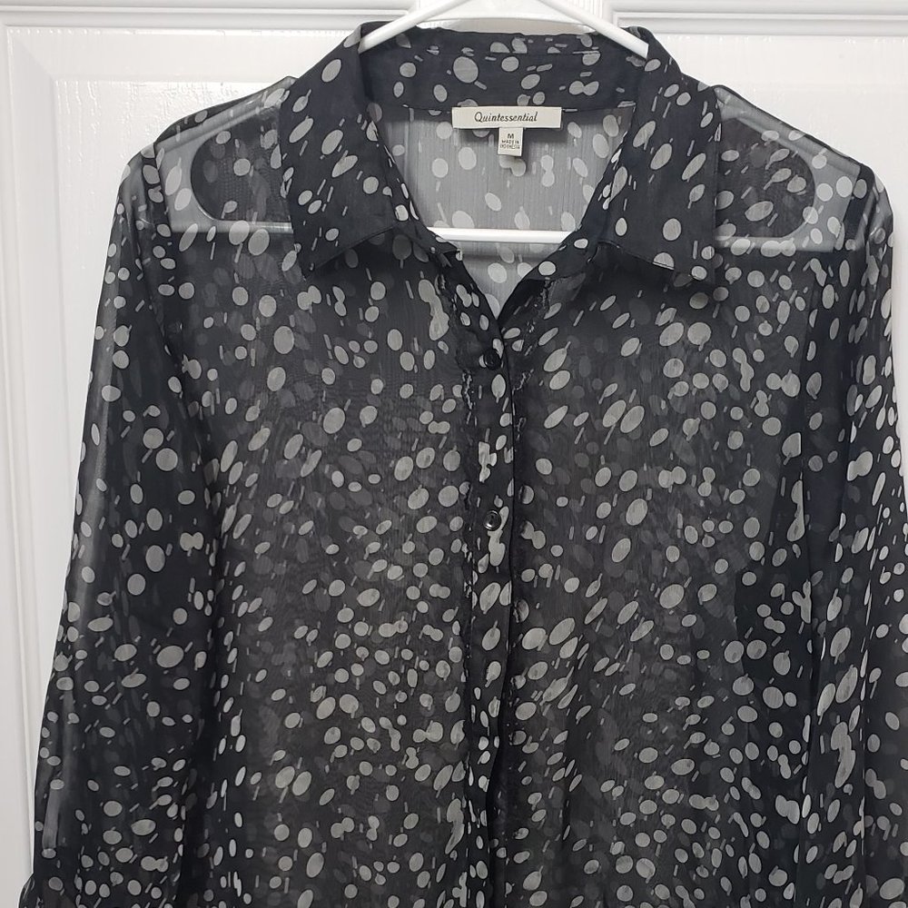 Sheer Black and Grey 3/4 sleeve Blouse size M